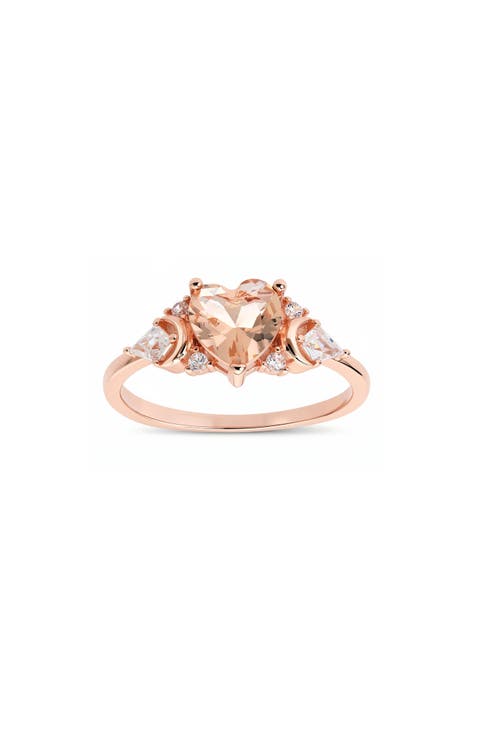 Heart Cut Simulated Morganite & Cubic Zirconia Ring