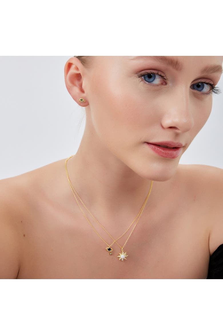 Dark Blue Saturn Necklace With Star Sterling Silver, Alternate, color, Gold