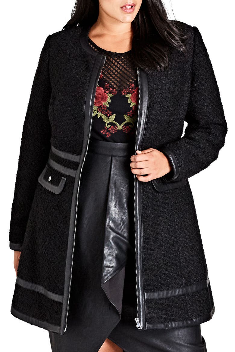 Bouclé Car Coat, Main, color, BLACK