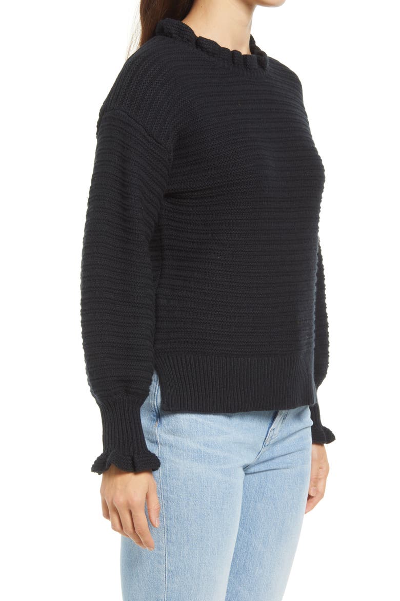 Ruffle Neck Sweater, Alternate, color, TRUE BLACK