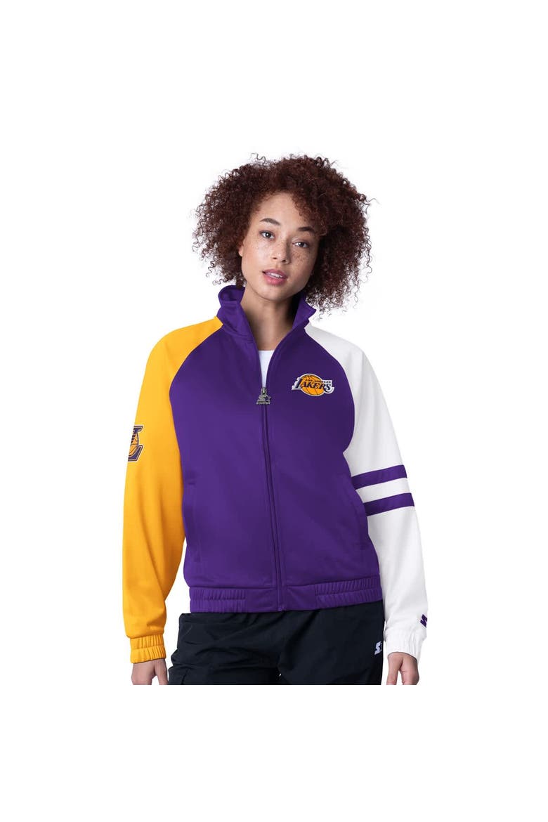 Women's Starter Purple Los Angeles Lakers Line Up Dolman Raglan Full-Zip Track Jacket, Main, color, Purple