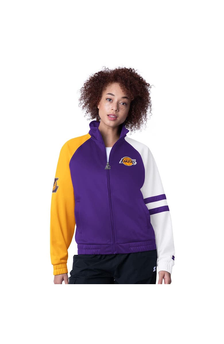 STARTER Women's Starter Purple Los Angeles Lakers Line Up Dolman Raglan Full-Zip Track Jacket, Main, color, Purple