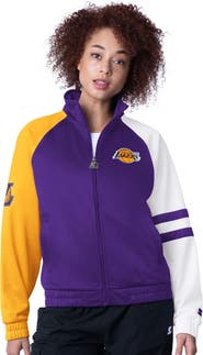 STARTER Women's Starter Purple Los Angeles Lakers Line Up Dolman Raglan Full-Zip Track Jacket