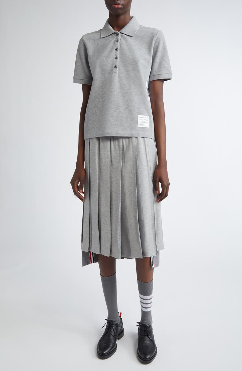 Thom Browne 4-Bar Cotton Piqué Polo, Alternate, color, Grey