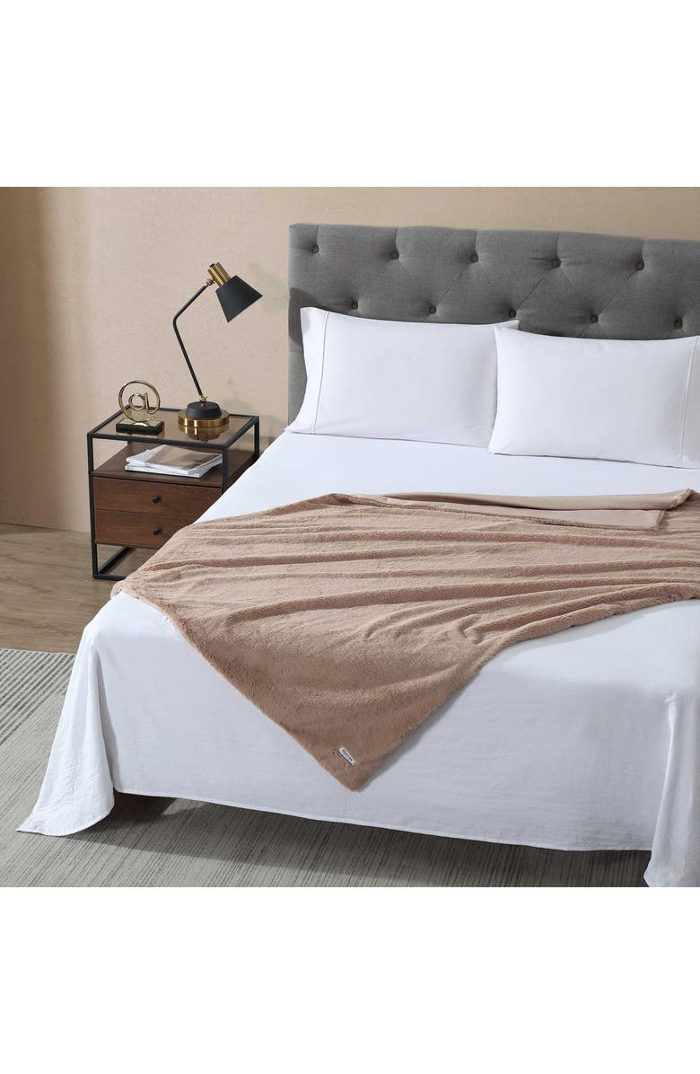 Kenneth Cole Faux Fur Throw Blanket, Alternate, color, Beige