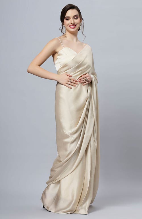 ONE MINUTE SAREE® ONE MINUTE SAREE® TIA TAN MONOCHROME SATIN READY TO WEAR ONE MINUTE SAREE 