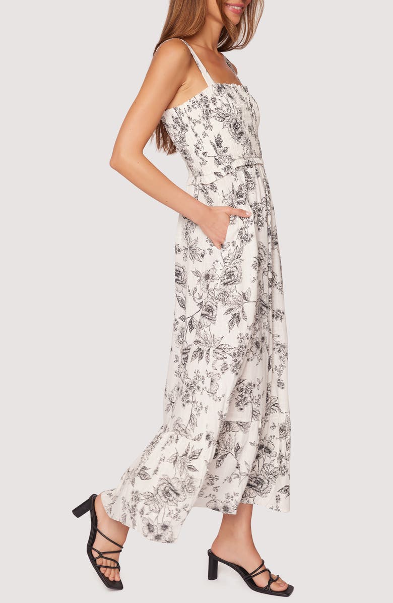 Lost + Wander Rose Haven Smocked Sleeveless Maxi Dress, Alternate, color, Off-White-Black