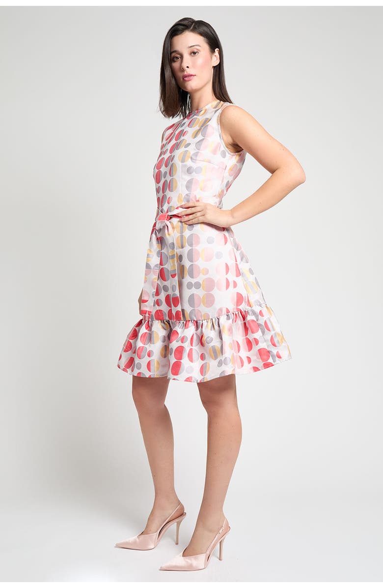 Ming Wang Polka Dot Woven A Line Dress, Alternate, color, Rosy/Sunkist/Lemon/Lunar/White