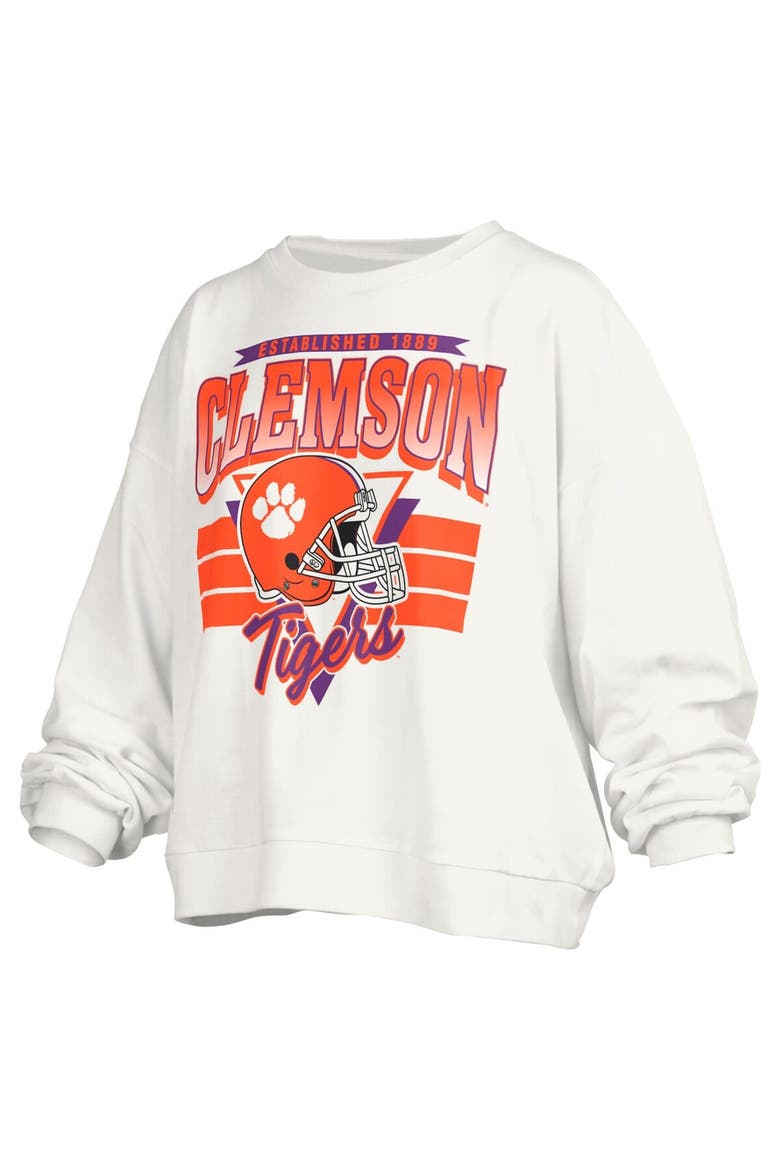 Women's Pressbox White Clemson Tigers Janice Retro Logo Oversized Pullover Sweatshirt, Alternate, color, White