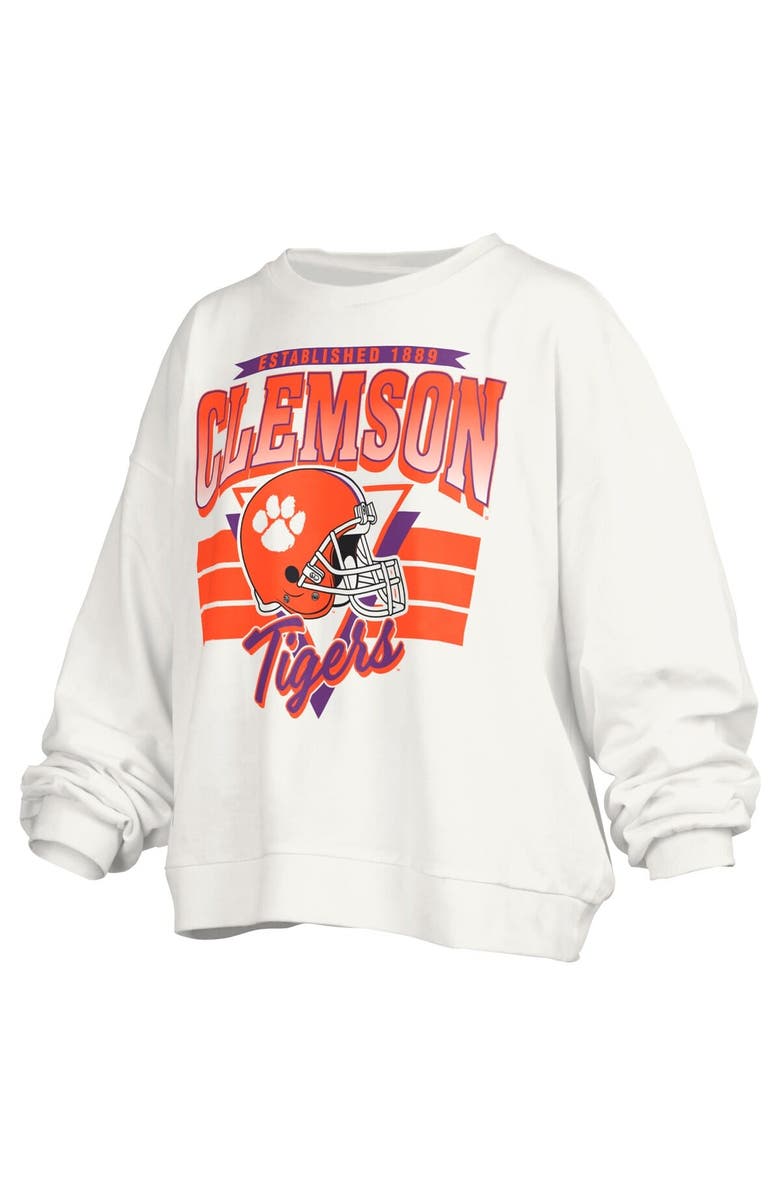 PRESSBOX Women's Pressbox White Clemson Tigers Janice Retro Logo Oversized Pullover Sweatshirt, Alternate, color, White