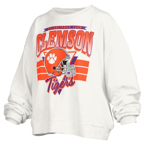 Pressbox White Clemson Tigers Janice Retro Logo Oversized Pullover Sweatshirt In White