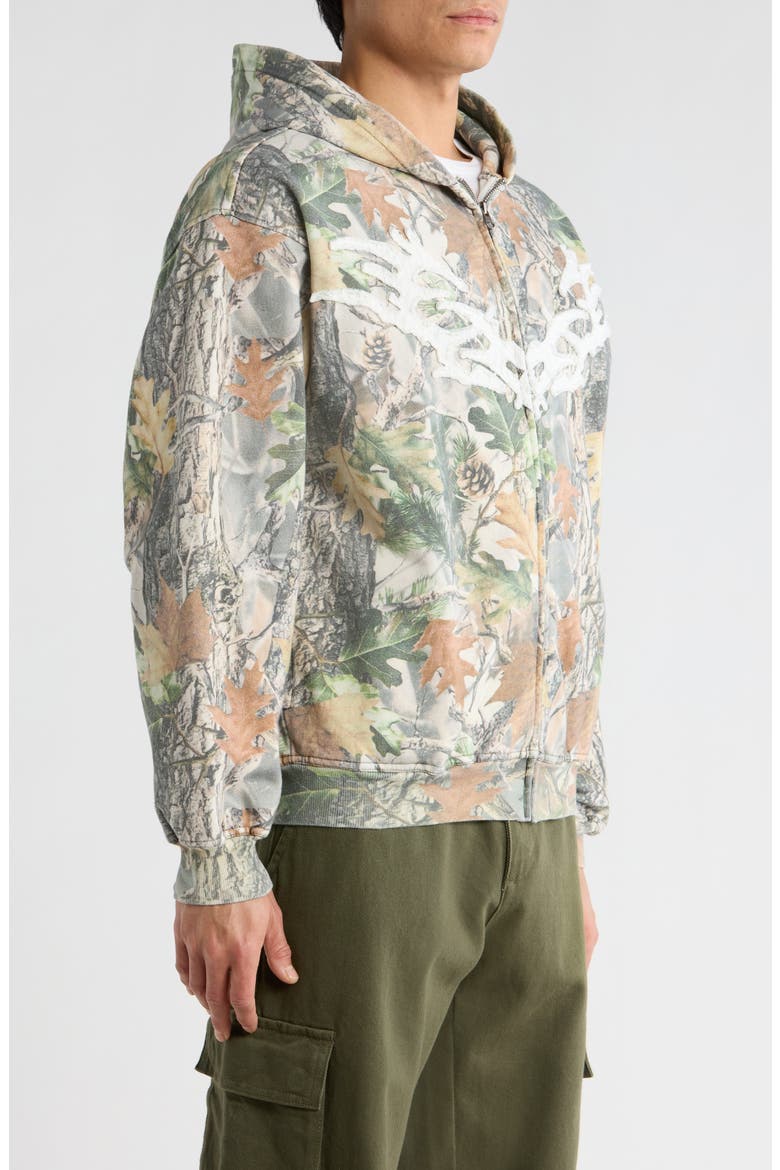 Chaos Appliqué Camouflage Zip Hoodie, Alternate, color, GREEN