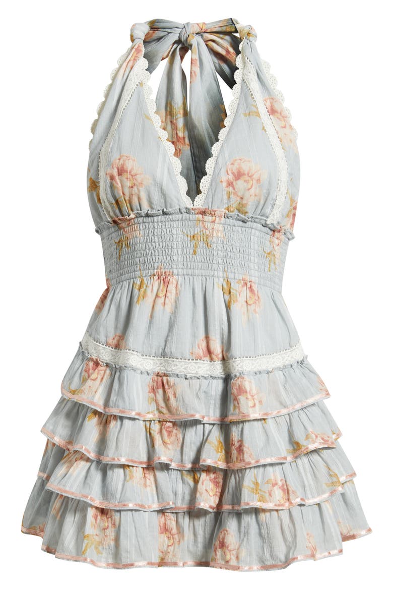 Kerch Layered Ruffle Halter Minidress, Alternate, color, RUSTIC SKY