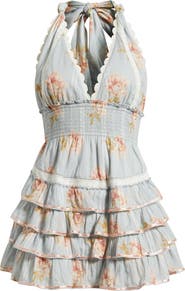 LoveShackFancy Kerch Layered Ruffle Halter Minidress