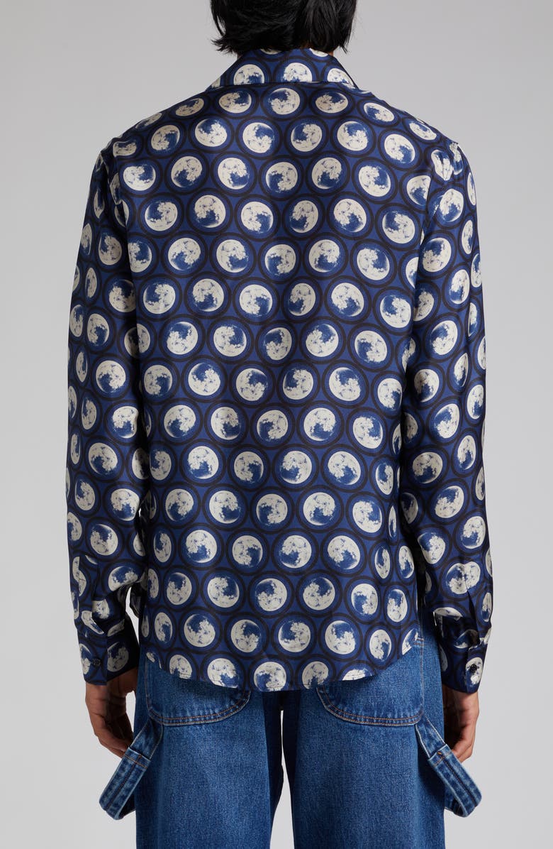 Off-White Moon Print Silk Button-Up Shirt, Alternate, color,