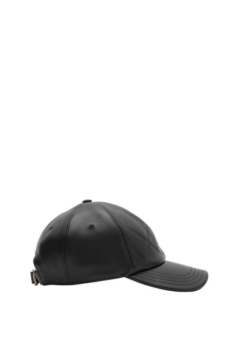 Embossed Check Leather Baseball Cap, Alternate, color, Black