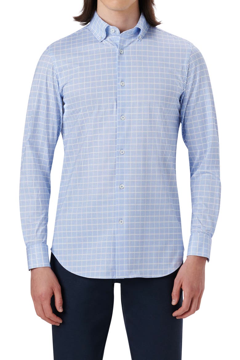 OoohCotton® Grid Button-Down Shirt, Main, color, SKY