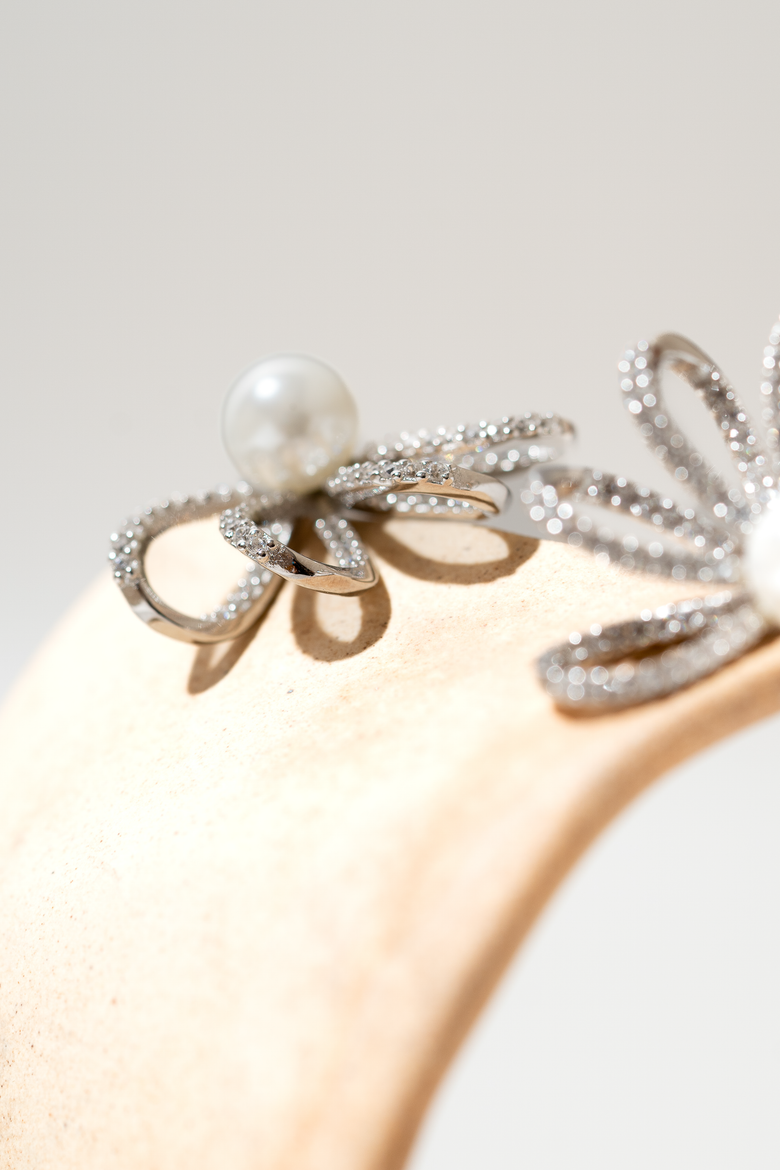 Half Bloom Earrings, Alternate, color, Silver