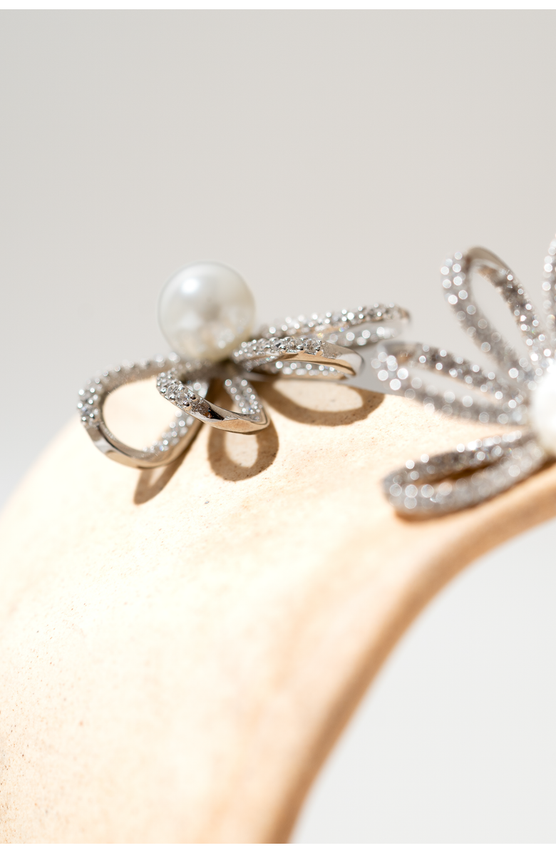 Zynnia Collective Half Bloom Earrings, Alternate, color, Silver