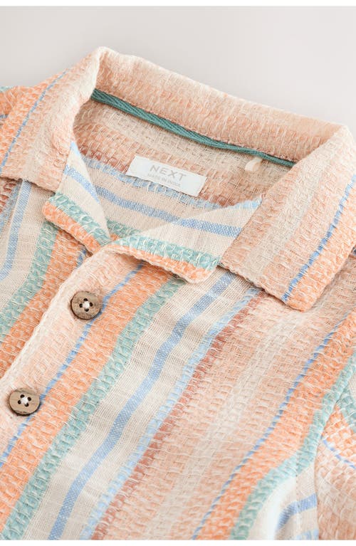 Next Kids' Stripe Short Sleeve Cotton Button-up Shirt In Pink