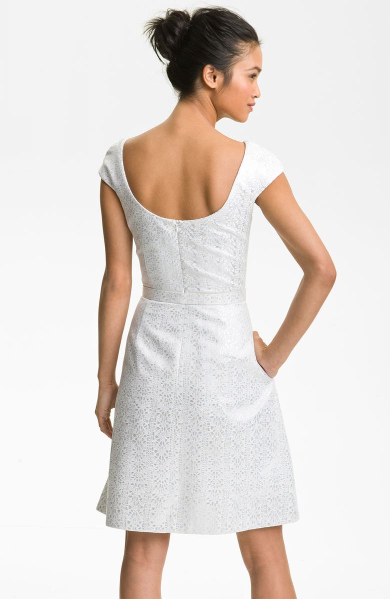 Theia Cap Sleeve Jacquard Fit & Flare Dress, Alternate, color,