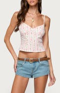 EDIKTED Raia Floral Stripe Lace Trim Open Back Camisole