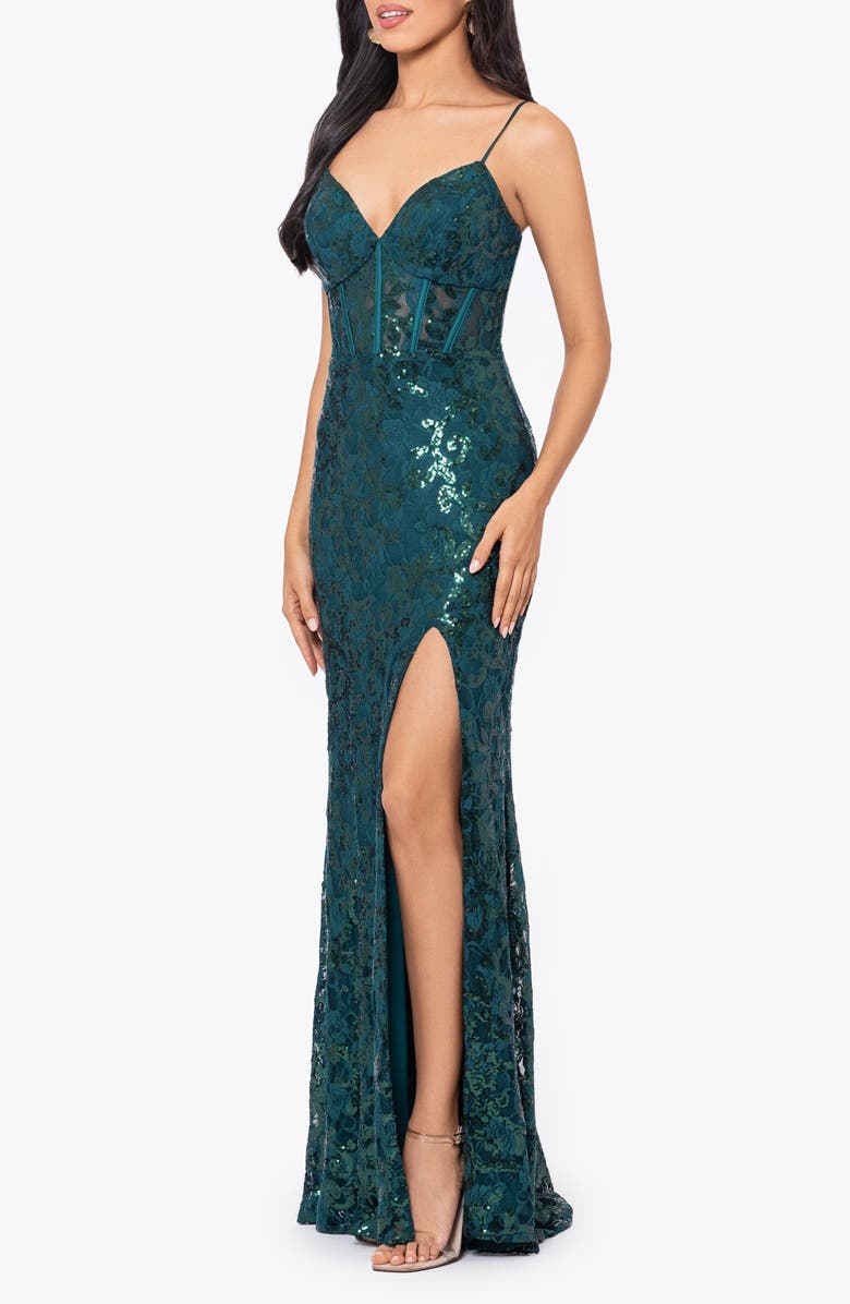 Blondie Nites Sequin Tapestry Sheath Gown, Alternate, color, Hunter