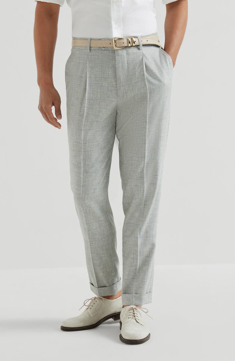 Brunello Cucinelli Prince of Wales trousers, Alternate, color, Pearl Grey