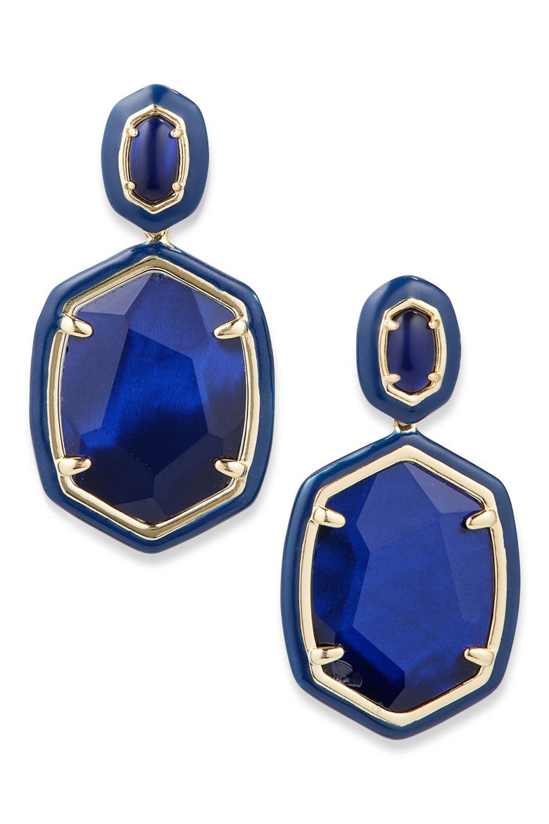 Daphne Enamel Frame Drop Earrings, Main, color, GOLD NAVY MOTHER OF PEARL