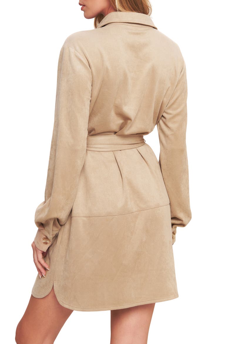 Long Sleeve Faux Suede Shirtdress, Alternate, color, SAND