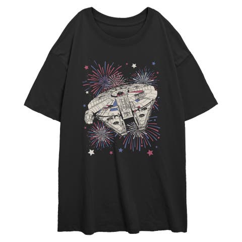 Junior's Festive Fireworks Falcon Short Sleeve Oversized T-Shirt