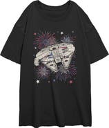 Star Wars Junior's Festive Fireworks Falcon Short Sleeve Oversized T-Shirt
