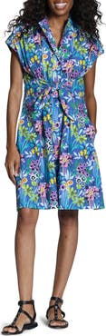 APNY Floral Print Belted A-Line Dress