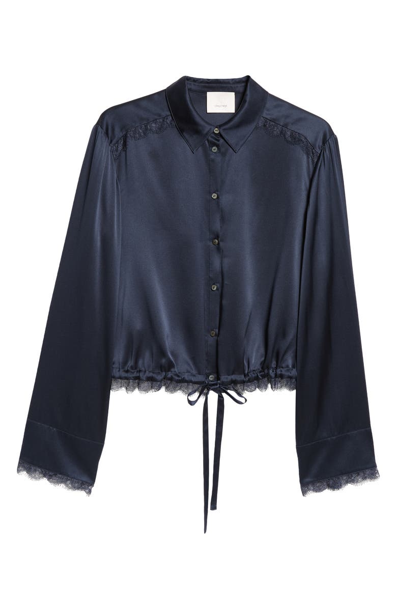 Cinq à Sept Mabyn Drawstring Waist Silk Button-Up Shirt, Alternate, color, Navy