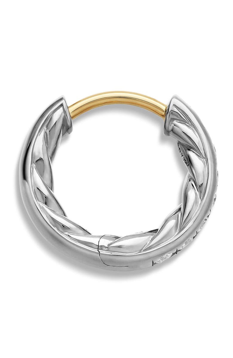 David Yurman Sculpted Cable Pavé Diamond Huggie Hoop Earrings, Alternate, color, Sterling Silver/ Diamond
