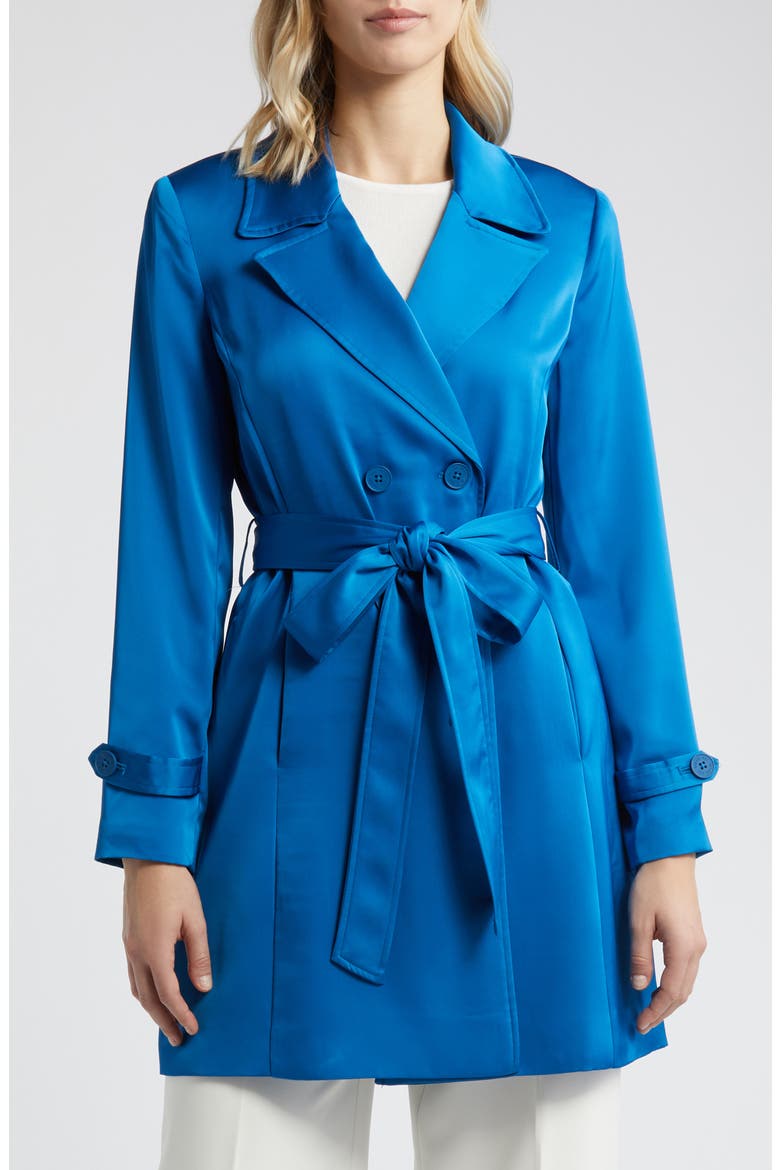 Satin Trench Coat, Main, color, FRENCH BLUE