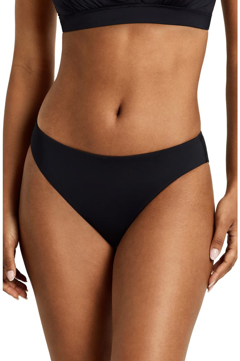 Curved Waist Bikini Bottoms, Main, color, BLACK