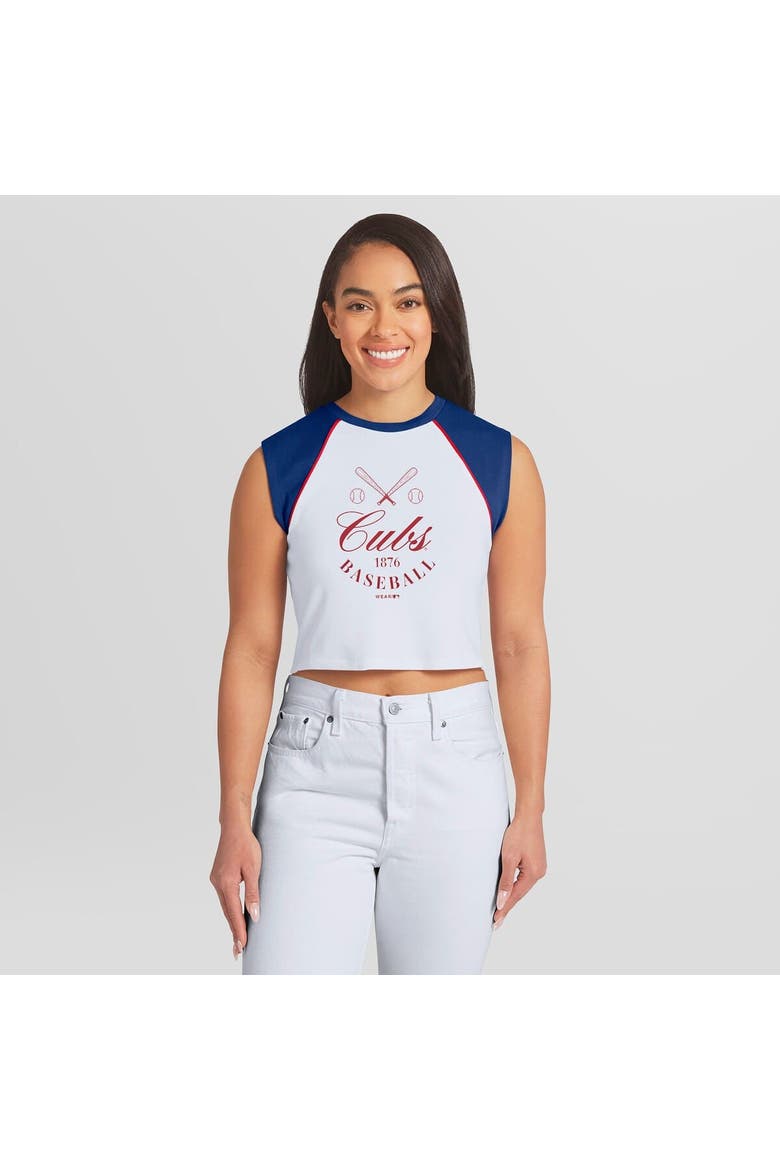 Women's WEAR by Erin Andrews White Chicago Cubs Cooperstown Cropped Raglan Tank Top, Main, color, White