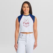 WEAR by Erin Andrews Women's WEAR by Erin Andrews White Chicago Cubs Cooperstown Cropped Raglan Tank Top