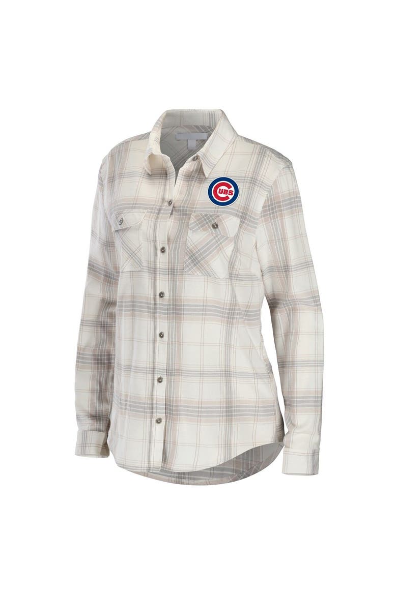 Women's WEAR by Erin Andrews Gray/Cream Chicago Cubs Flannel Button-Up Shirt, Alternate, color, Gray