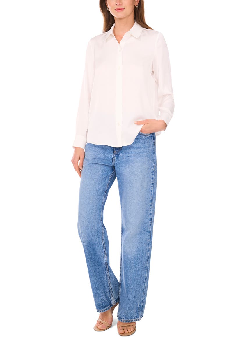 Satin Long Sleeve Button-Up Shirt, Alternate, color, NEW IVORY