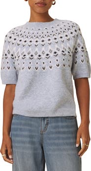 Splendid Fair Isle Short Sleeve Sweater