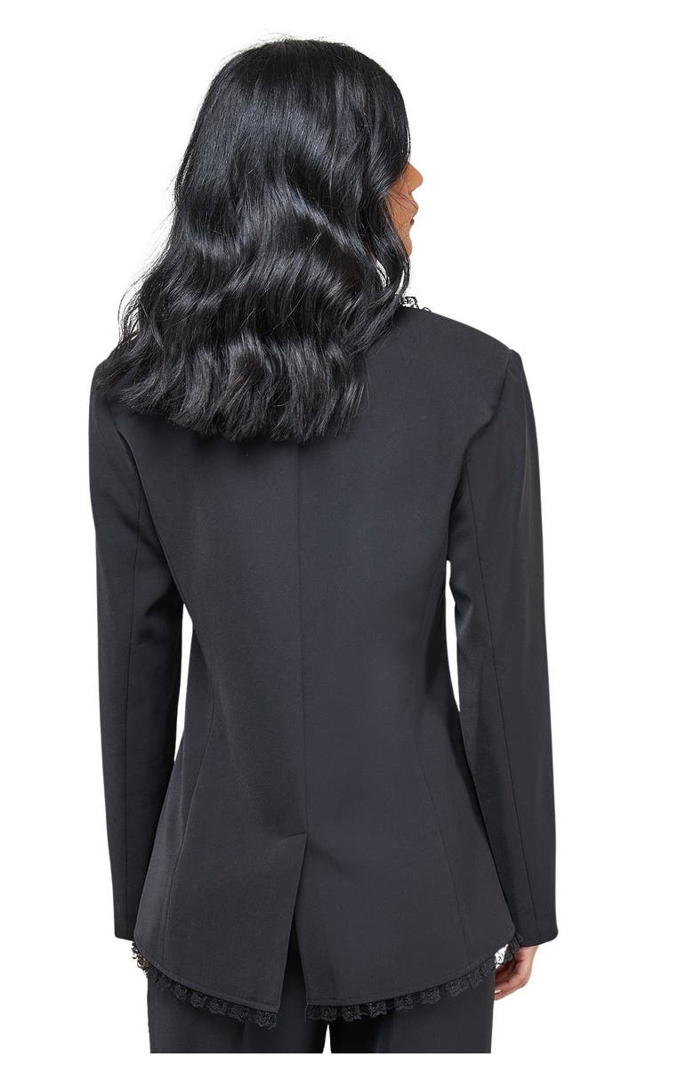 Warehouse Oversized Lace Frill Trim Blazer, Alternate, color, Black