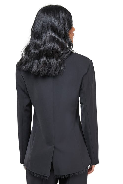 Warehouse Oversized Lace Frill Trim Blazer In Multi