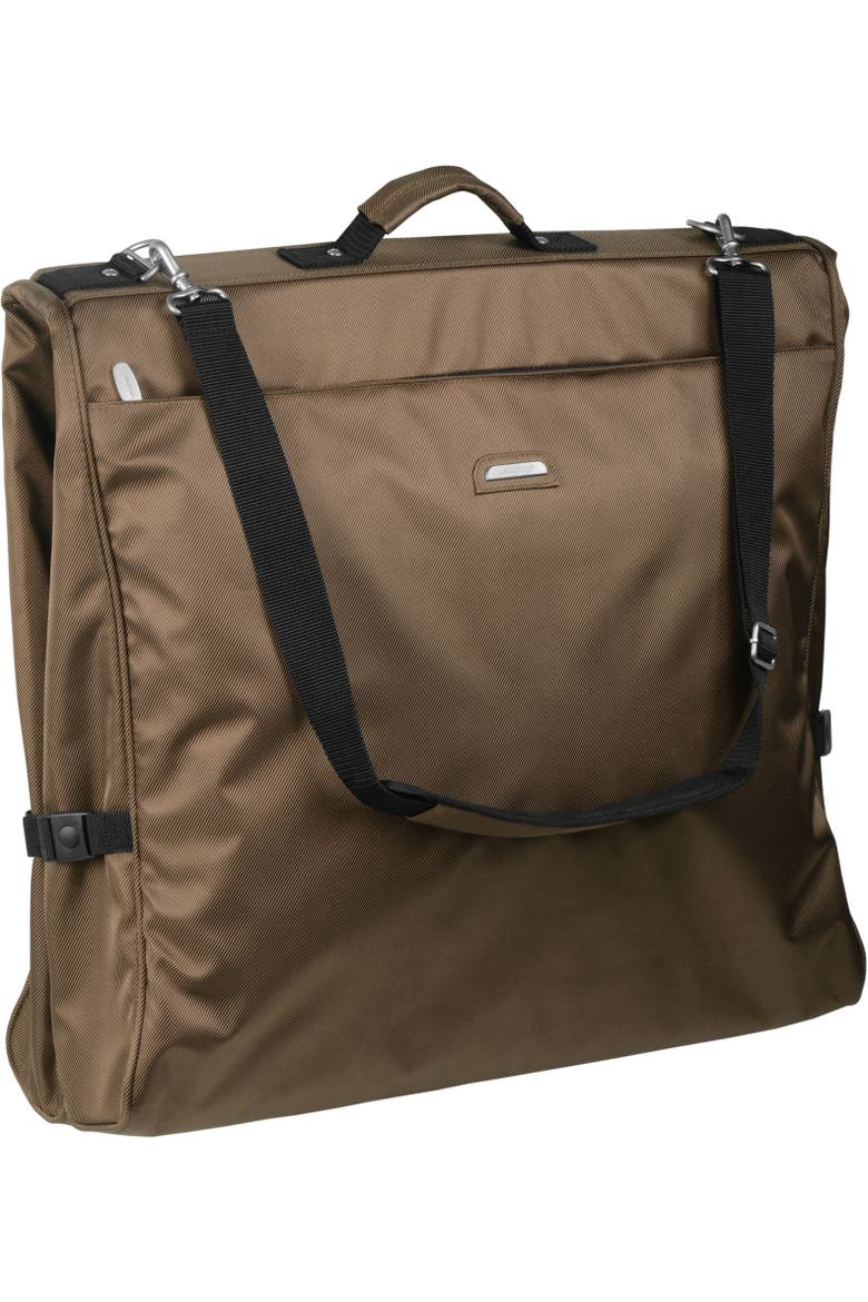 45" Premium Framed Garment Bag with shoulder strap and multiple pockets, Main, color, Brown