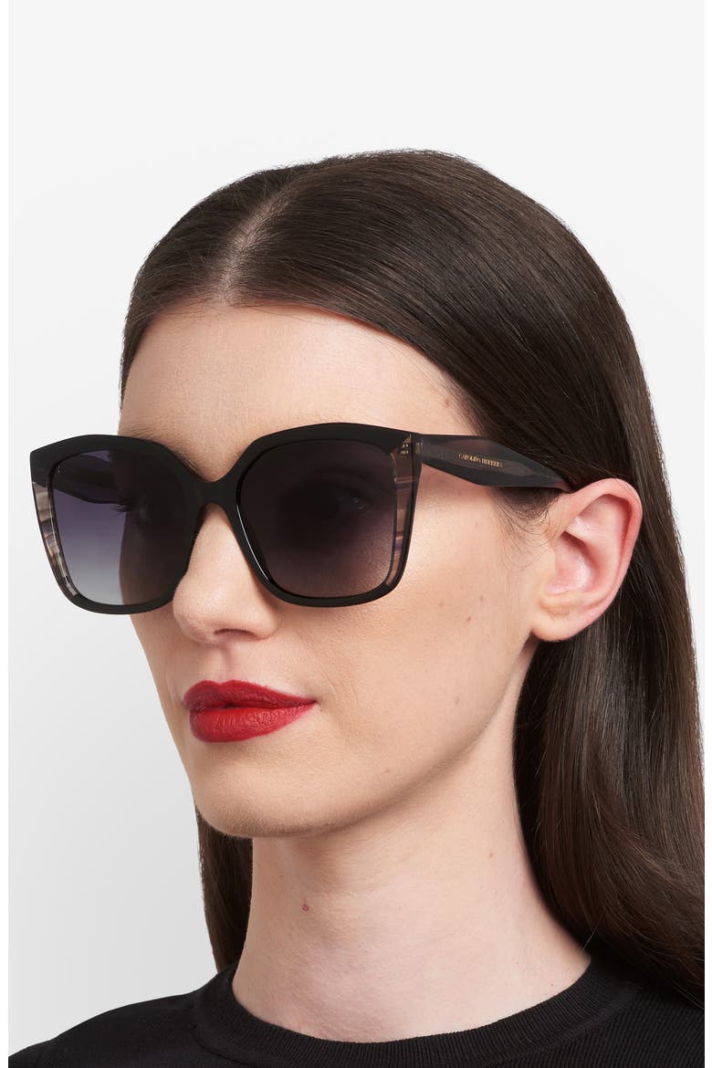Her 57mm Gradient Square Geometric Sunglasses, Alternate, color, BLACK/ DARK GREY