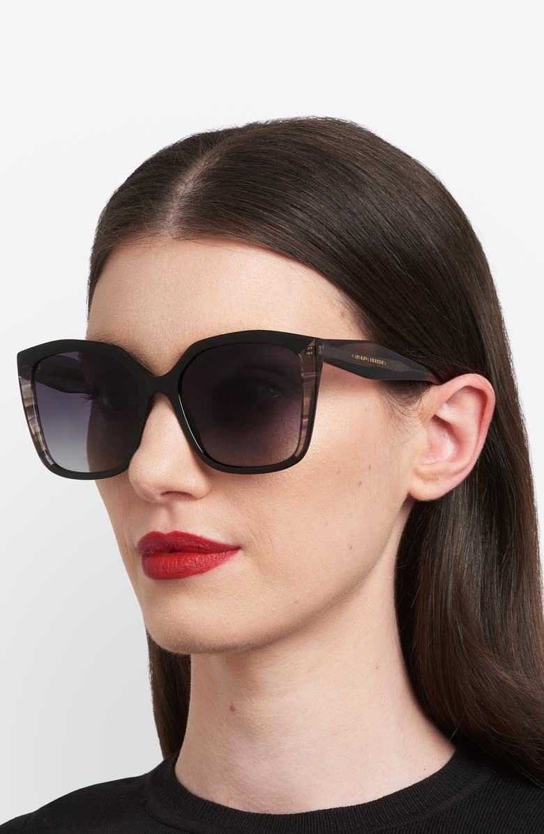Carolina Herrera Her 57mm Gradient Square Geometric Sunglasses, Alternate, color, Black/ Dark Grey