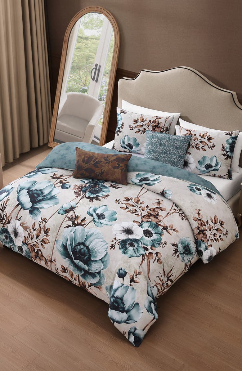 Bebejan Flowers in the Mist Reversible Cotton Sateen Comforter Set, Main, color, 