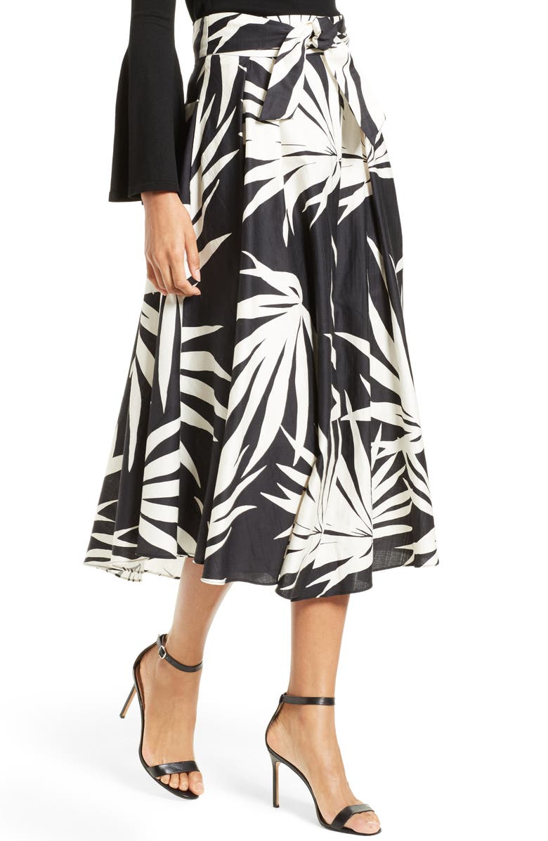 Milly Jackie Palm Print Midi Skirt, Alternate, color, 