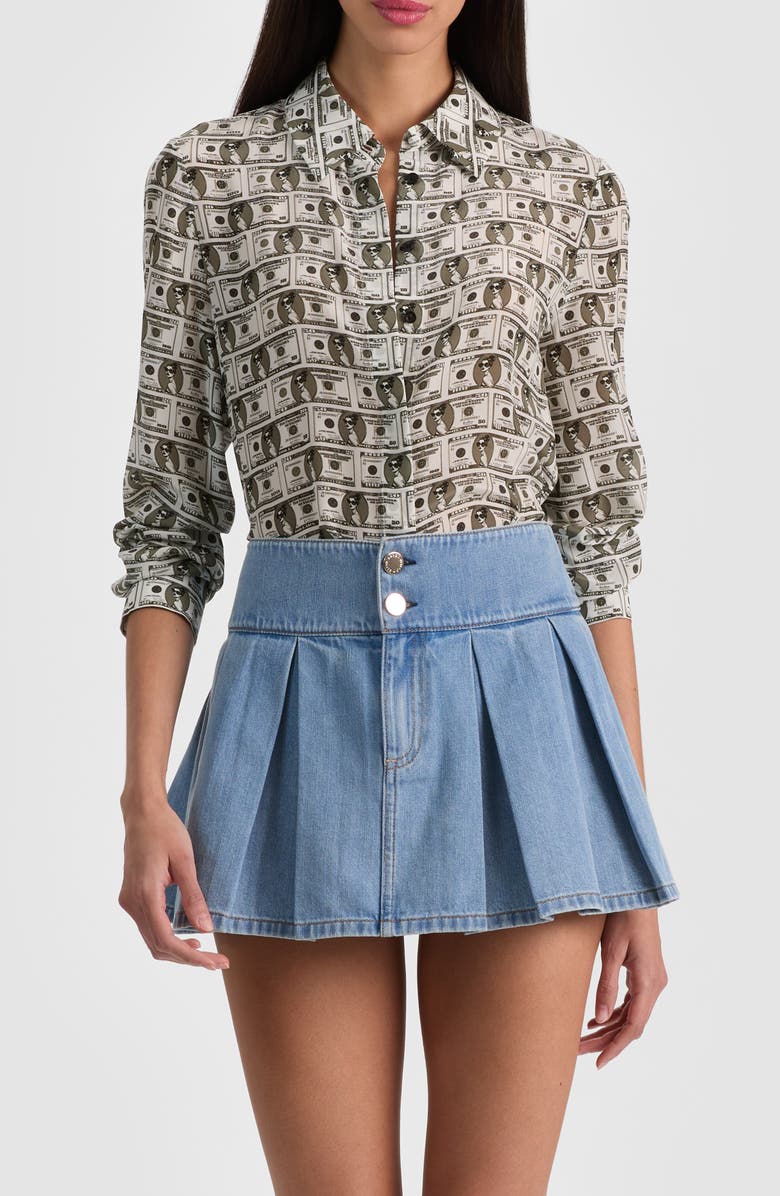 Alice + Olivia Willa Staceface Button-Up Silk Shirt, Main, color,